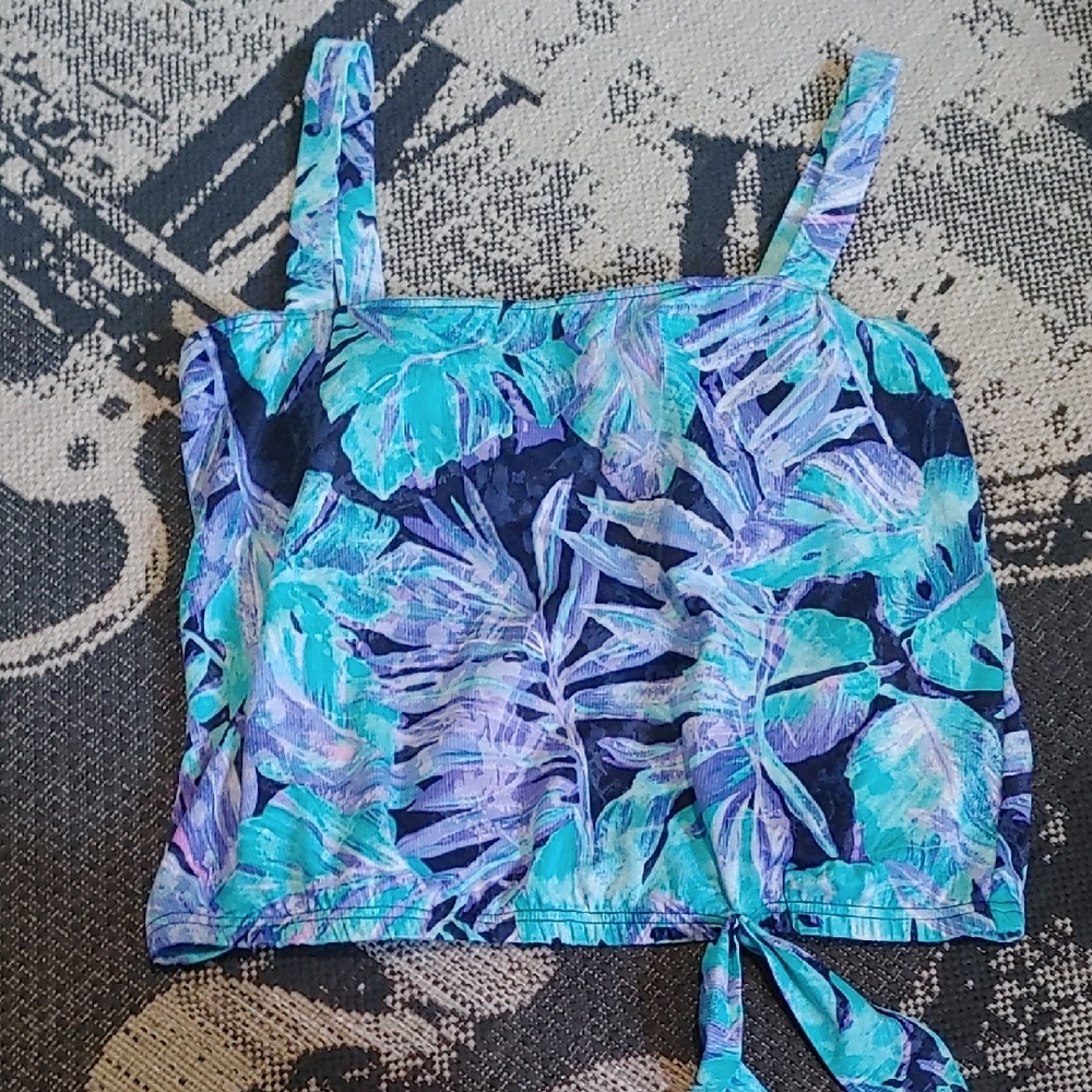 Tropical Leaf Print Women's Swim Top Sz 10